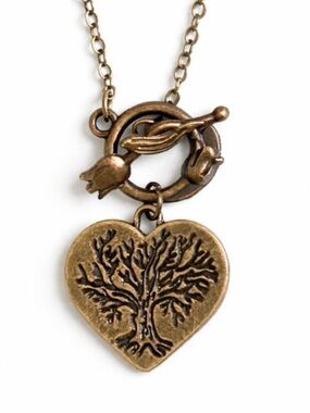 Handmade Bronze Heart Tree of Life Necklace with Tulip Closure 
Woodland Jewelry